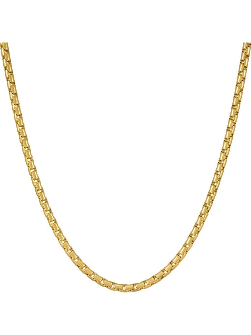 24K Gold Plated 2.2mm Rounded Box Chain Necklace for Men & Women - Thick